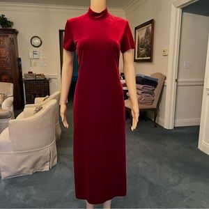 Vintage Andrea Polizzi for Rex Lester Red Velvet High Neck Short-sleeve Dress